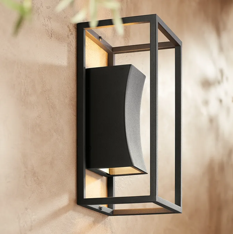 Possini Euro Kell 14" Textured Black Box LED Up and Down Wall Light