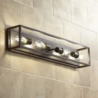 Possini Euro Leonie 34" Wide Bronze Modern 4-Light Bath Wall Light