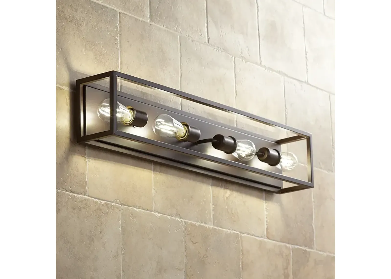 Possini Euro Leonie 34" Wide Bronze Modern 4-Light Bath Wall Light