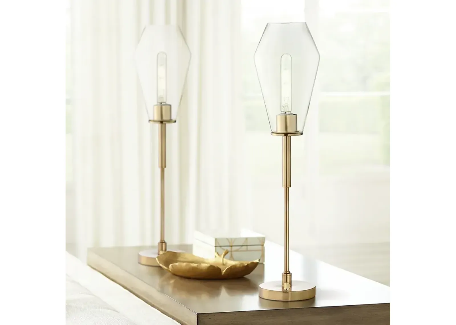 Ellis 28" High Gold Metal Uplight Console Table Lamps Set of 2