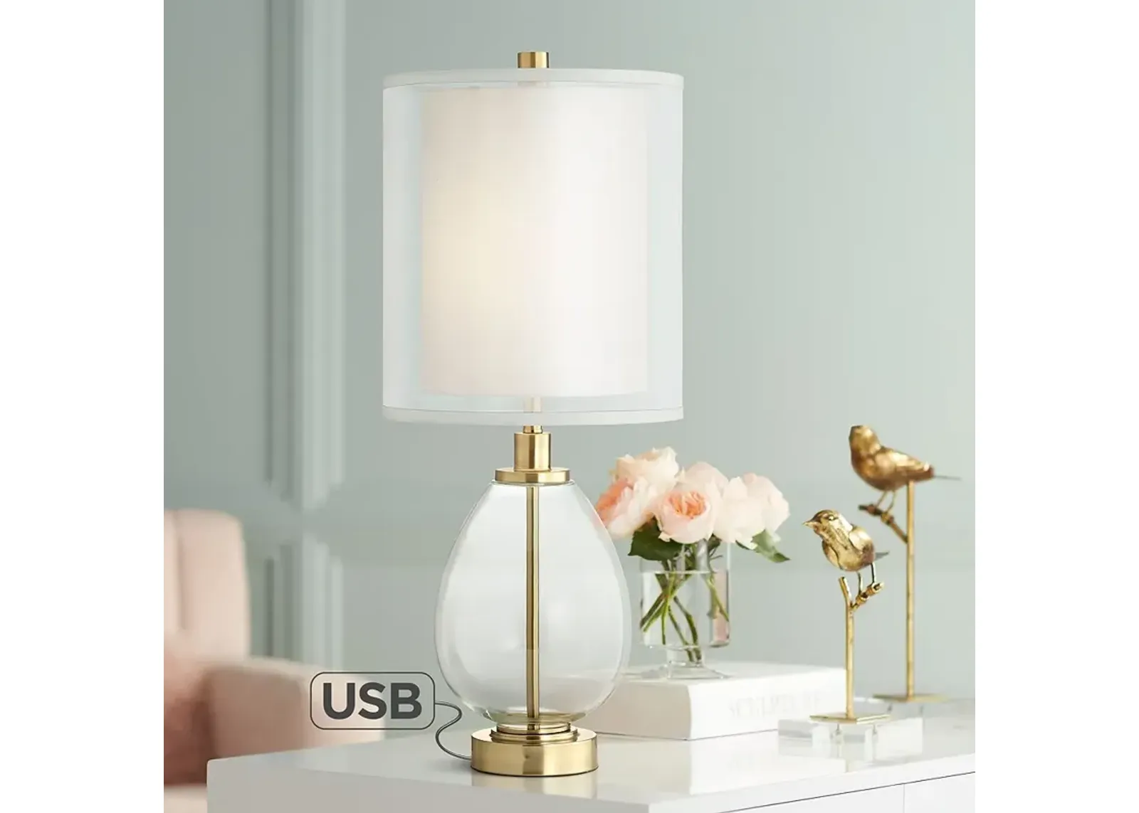 Pacific Coast Sophie 29" Glass and Brass Double Shade USB Table Lamp