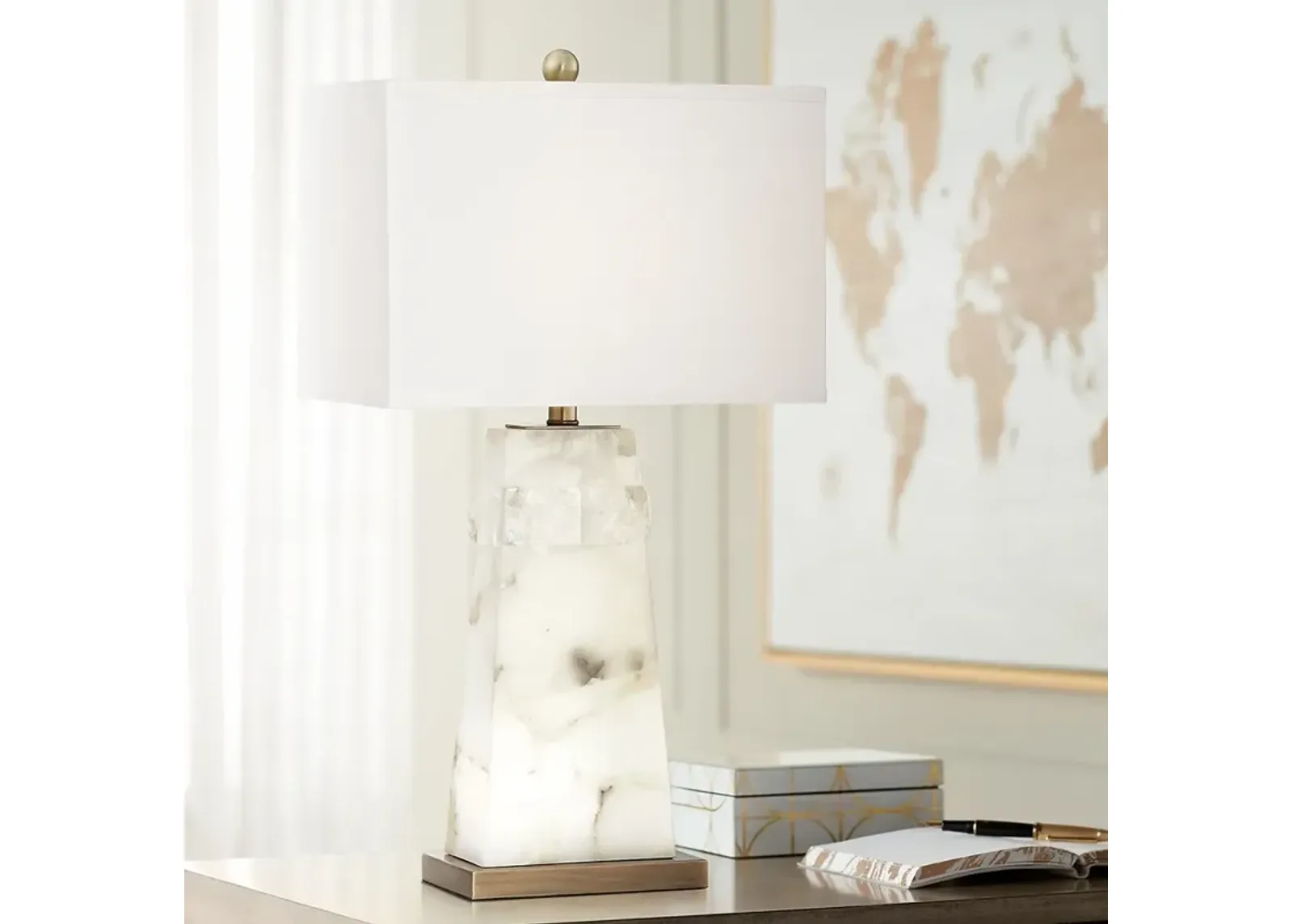 Possini Euro Faux 27" Faux Alabaster Marble Lamp with Night Light