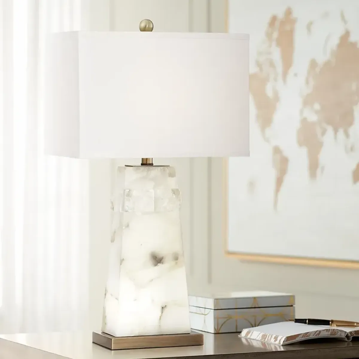 Possini Euro Faux 27" Faux Alabaster Marble Lamp with Night Light