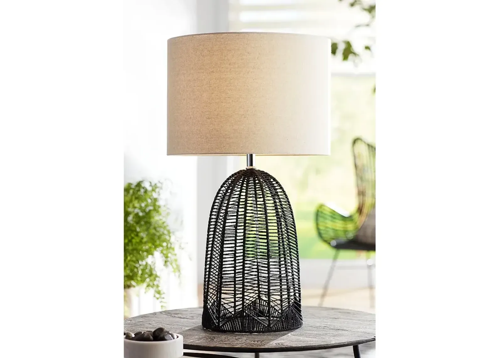 Possini Euro Aria 29 1/2" High Open Cage Black Rope Table Lamp