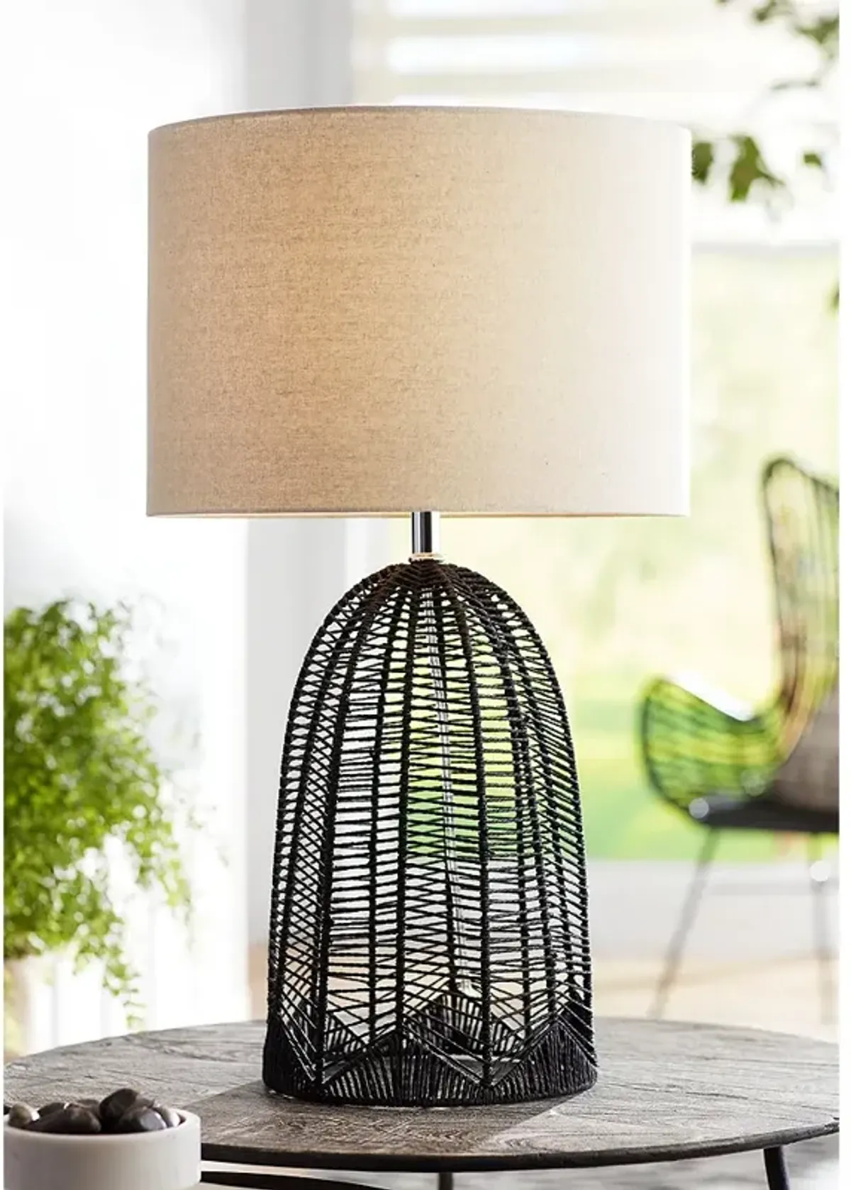 Possini Euro Aria 29 1/2" High Open Cage Black Rope Table Lamp