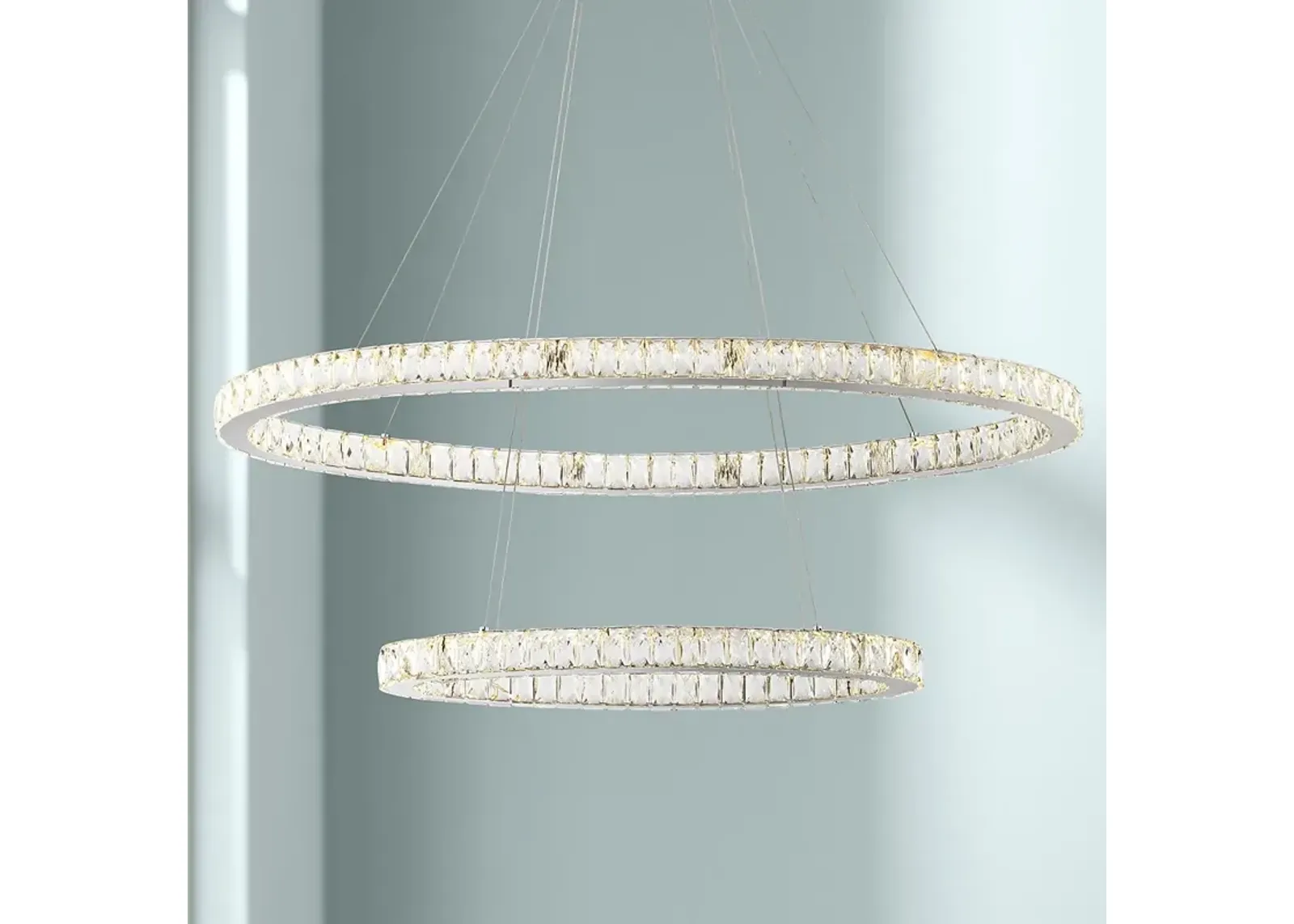 Possini Euro Wainwright 48" Modern LED Crystal Double Ring Pendant