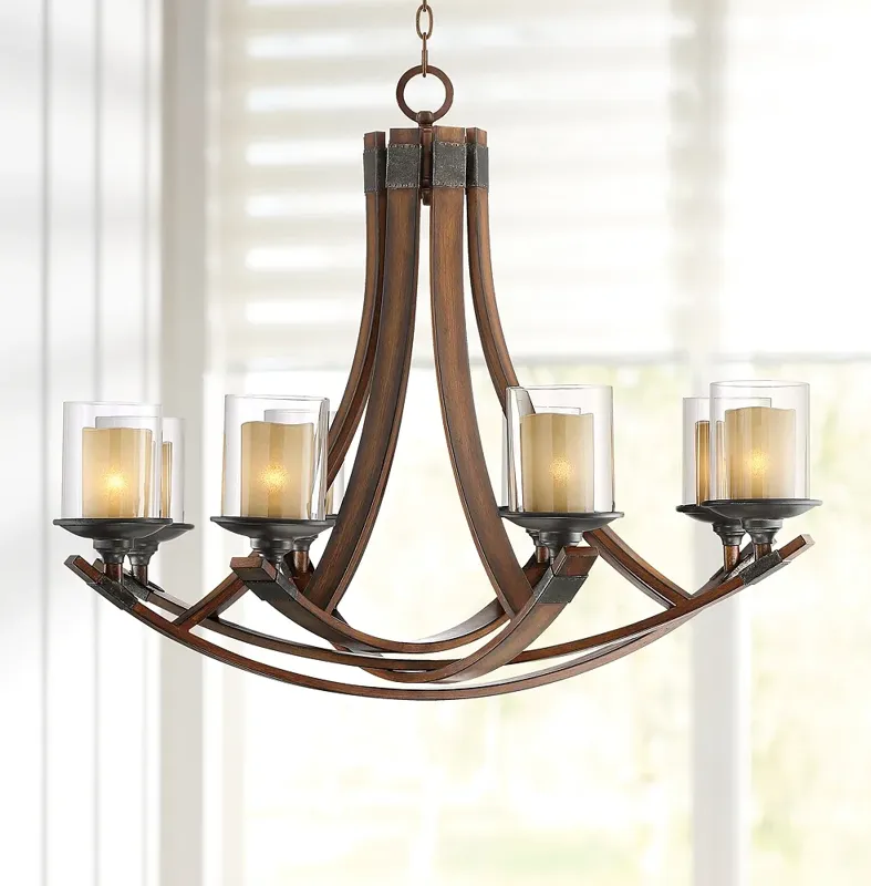 Franklin Iron Tafford 37 3/4" Mahogany 8-Light Double Glass Chandelier