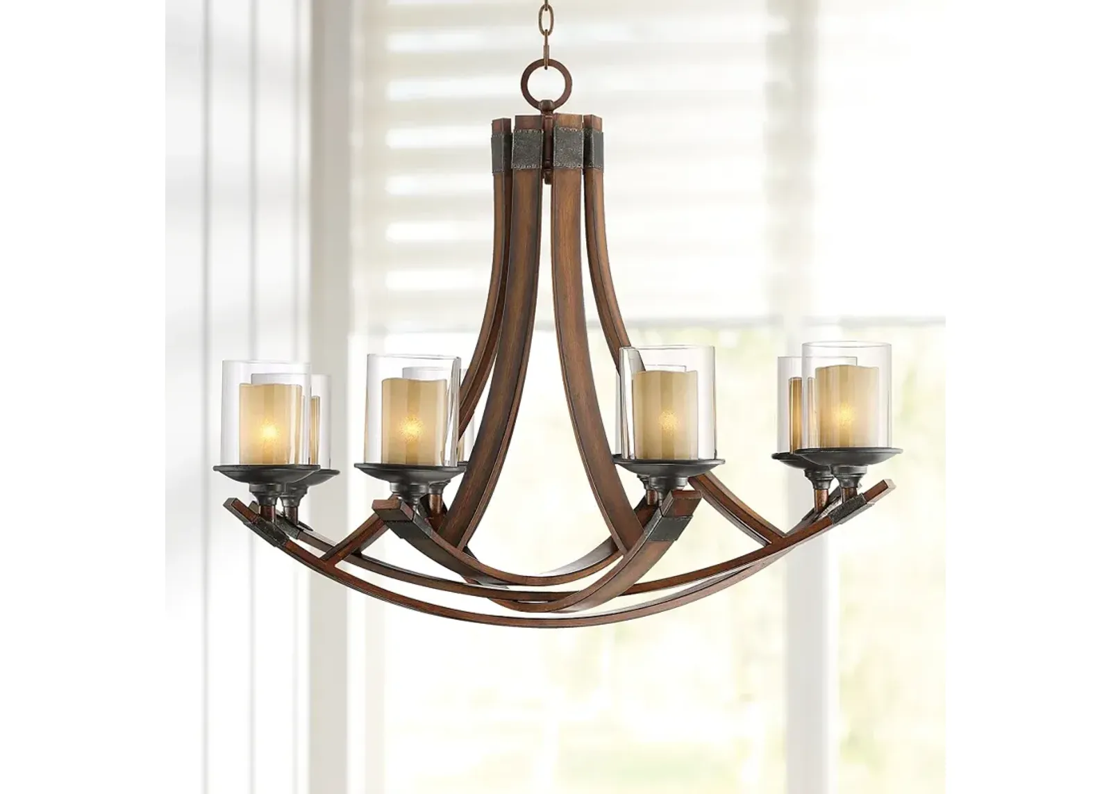 Franklin Iron Tafford 37 3/4" Mahogany 8-Light Double Glass Chandelier