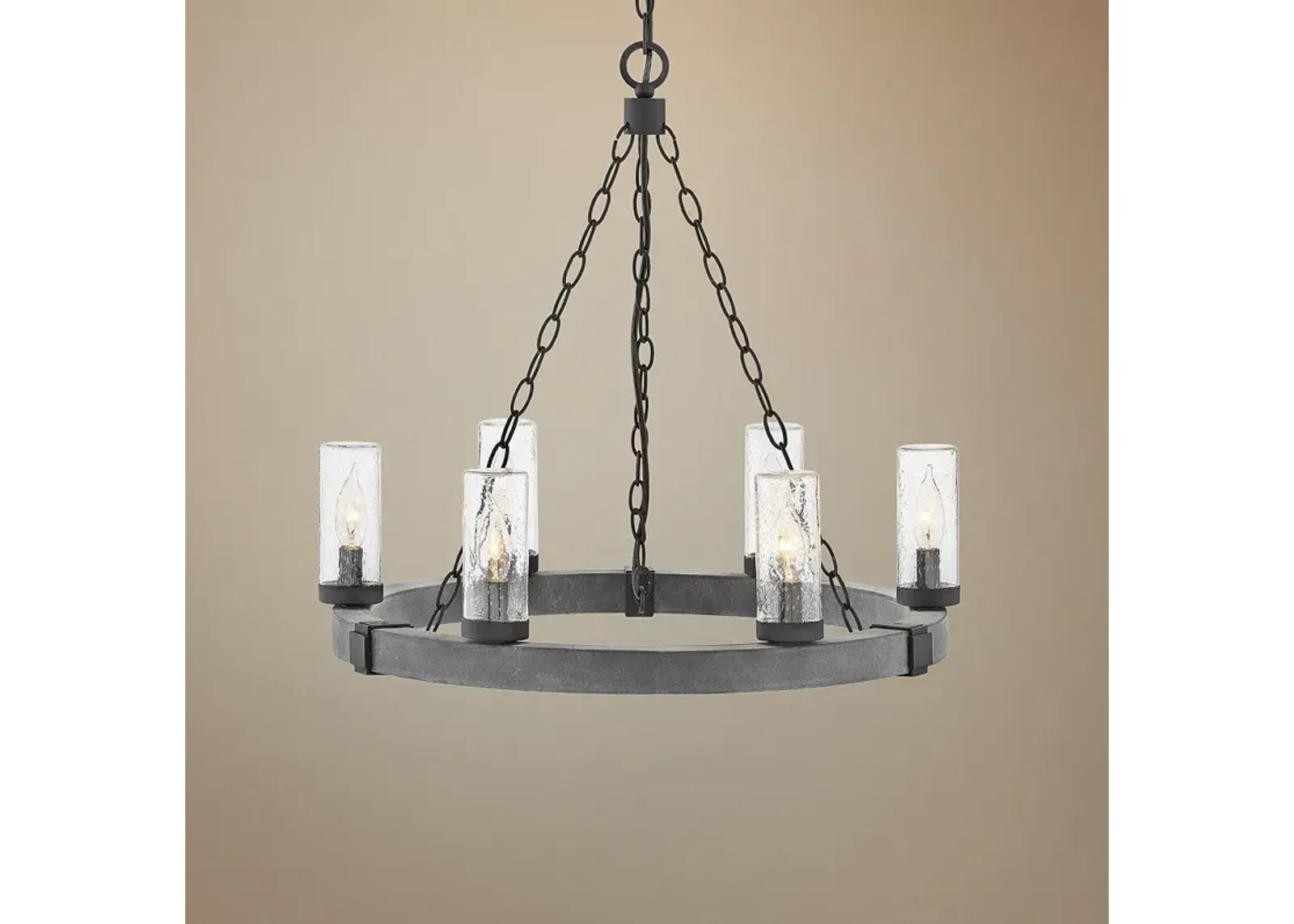 Sawyer 24" Wide Aged Zinc Wagon Wheel Outdoor Chandelier