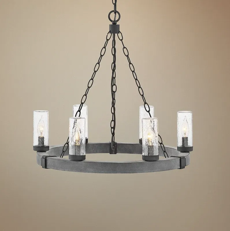 Sawyer 24" Wide Aged Zinc Wagon Wheel Outdoor Chandelier