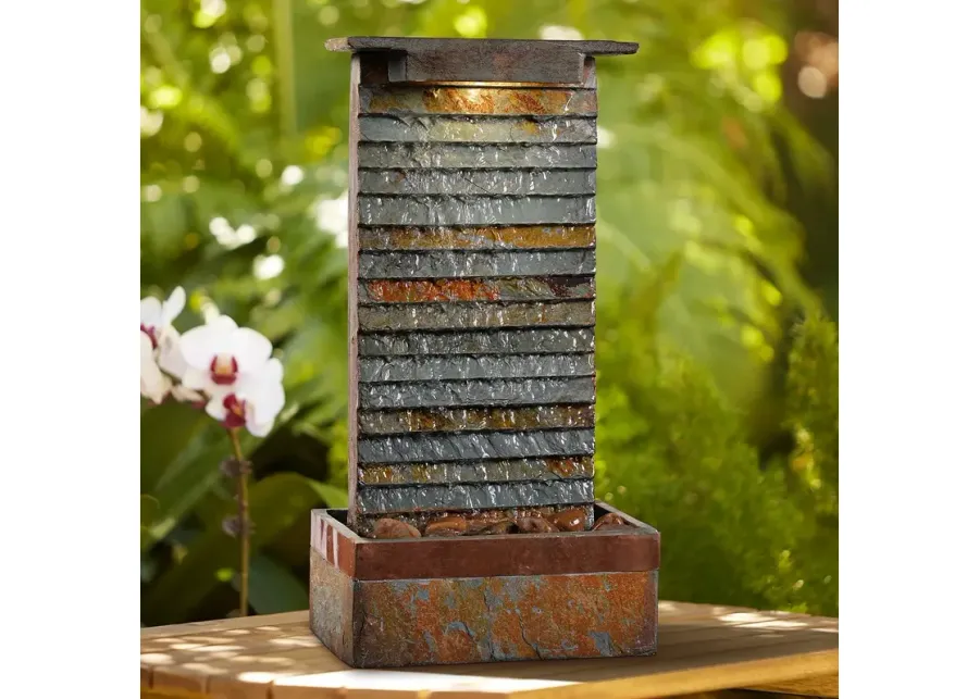 Stave Slate Stone 19" High Rustic Modern Fountain with LED Light