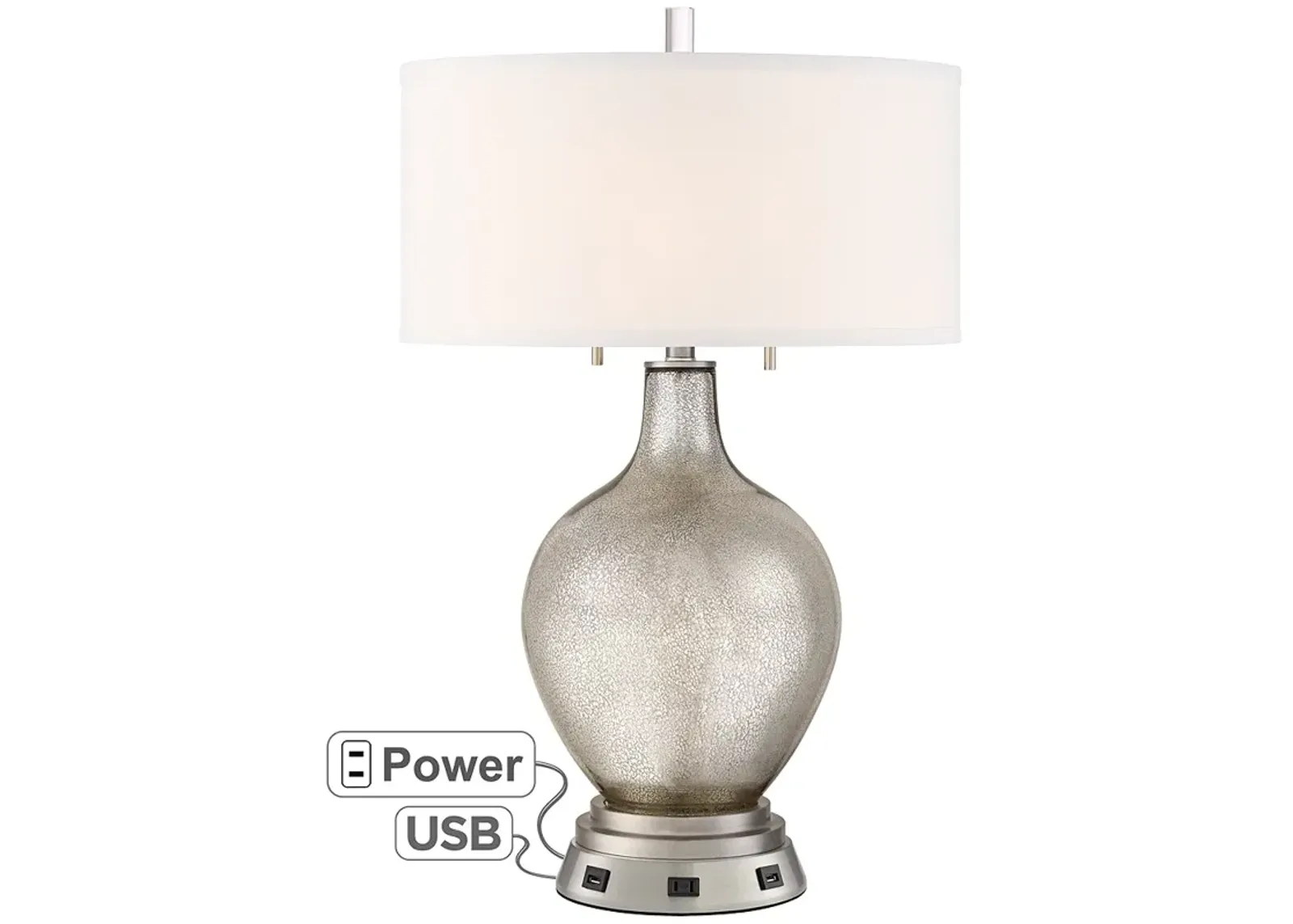 Possini Euro Louie Mercury Glass Table Lamp with USB Workstation Base