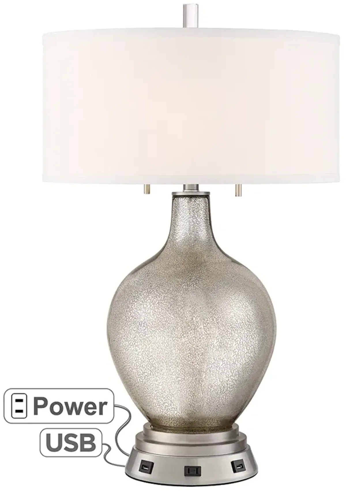 Possini Euro Louie Mercury Glass Table Lamp with USB Workstation Base