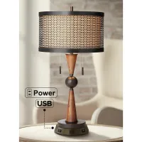Franklin Iron Works Bronze and Cherry Table Lamp with USB Workstation Base