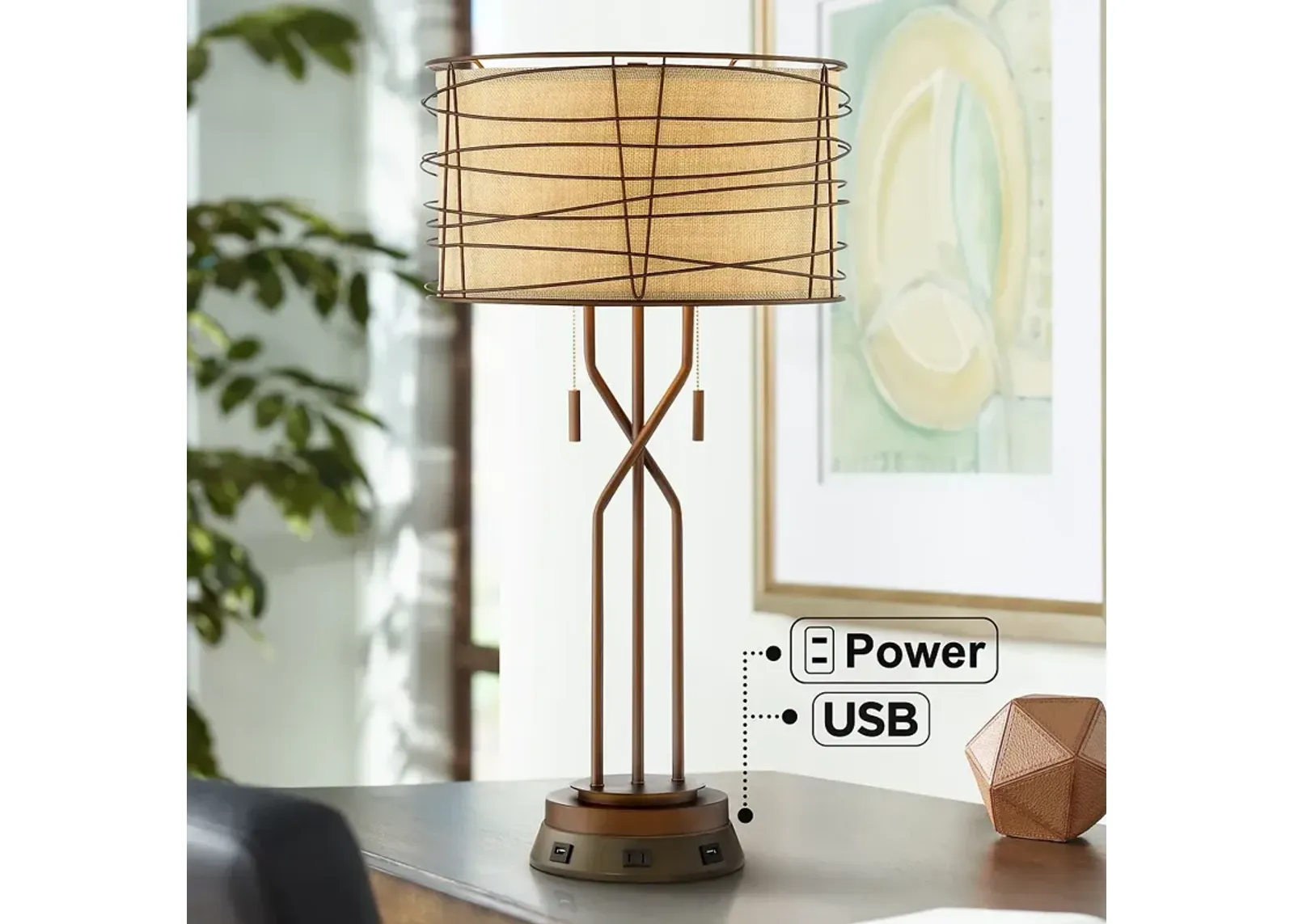 Franklin Iron Works Marlowe Bronze Metal Lamp with USB Workstation Base