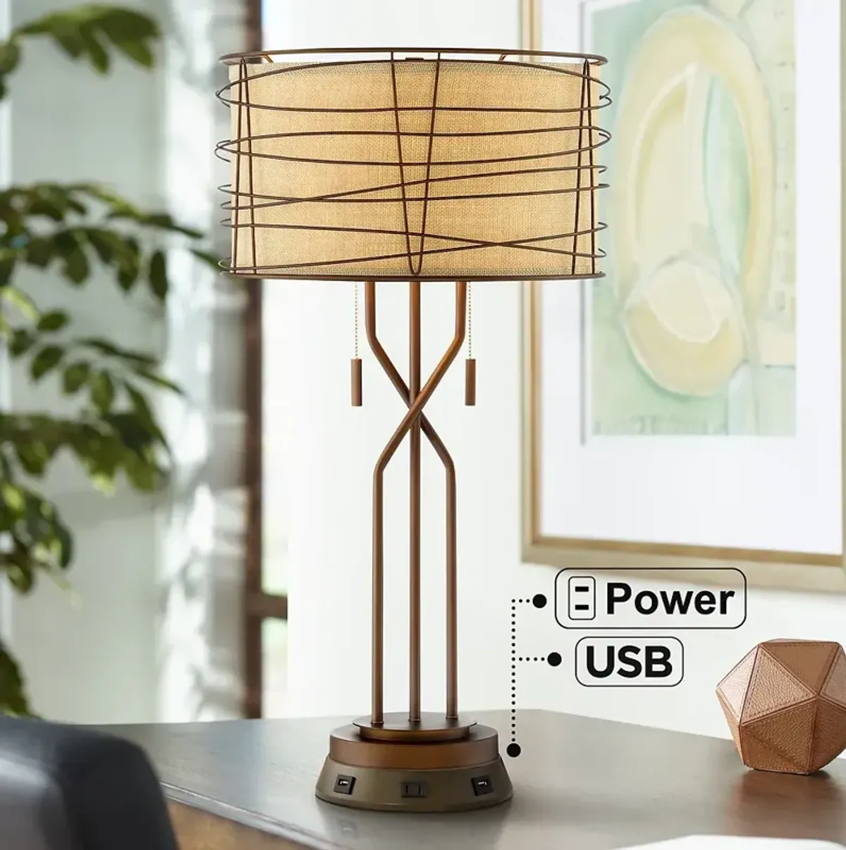 Franklin Iron Works Marlowe Bronze Metal Lamp with USB Workstation Base