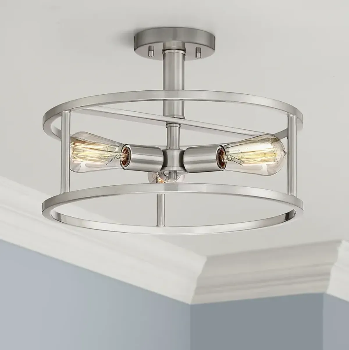 Quoizel New Harbor 15"W Brushed Nickel 3-Light Ceiling Light