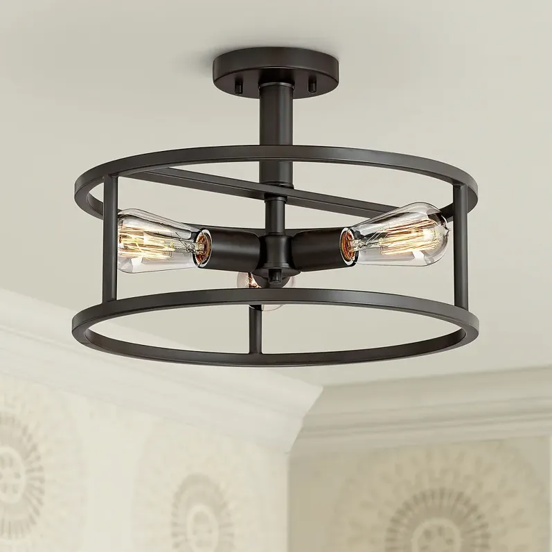 Quoizel New Harbor 15"W Western Bronze 3-Light Ceiling Light