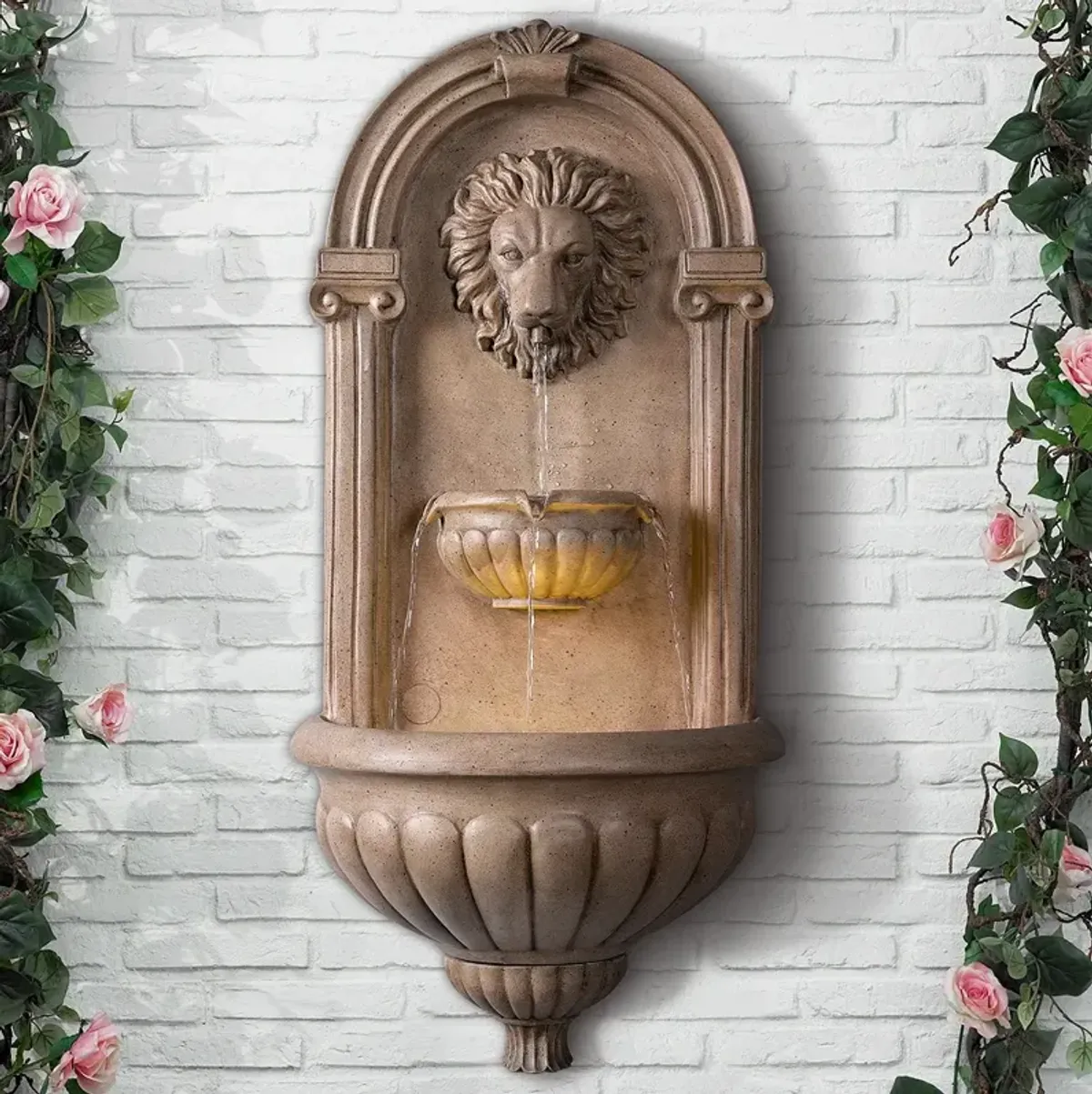 Royal 35" High Sandstone LED Outdoor Wall Fountain