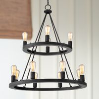 Lacey 29 1/4"W Round Black 2-Tier 12-Light LED Chandelier