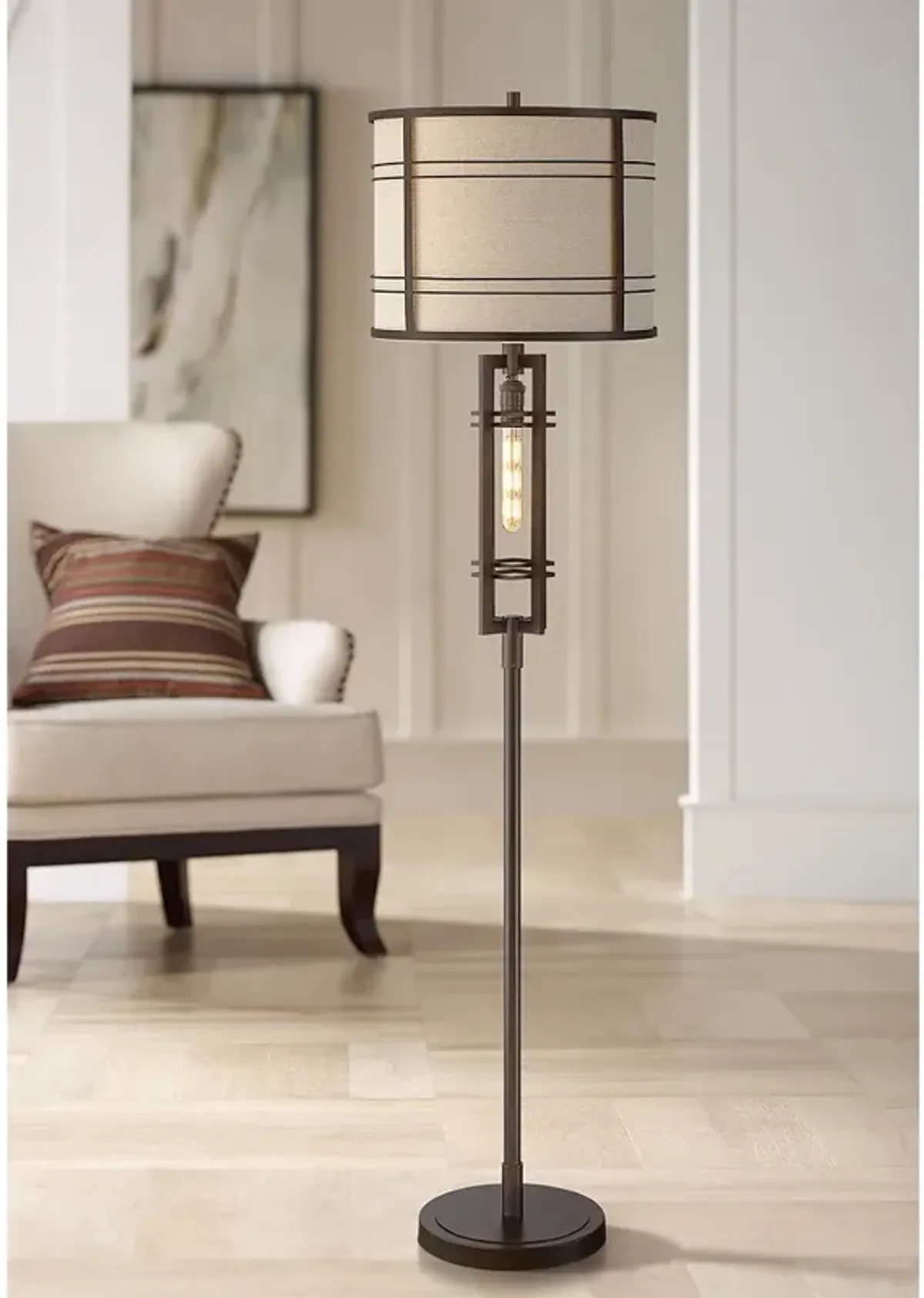 Franklin Iron Works Elias 65 1/2 Farmhouse Floor Lamp with Night Light