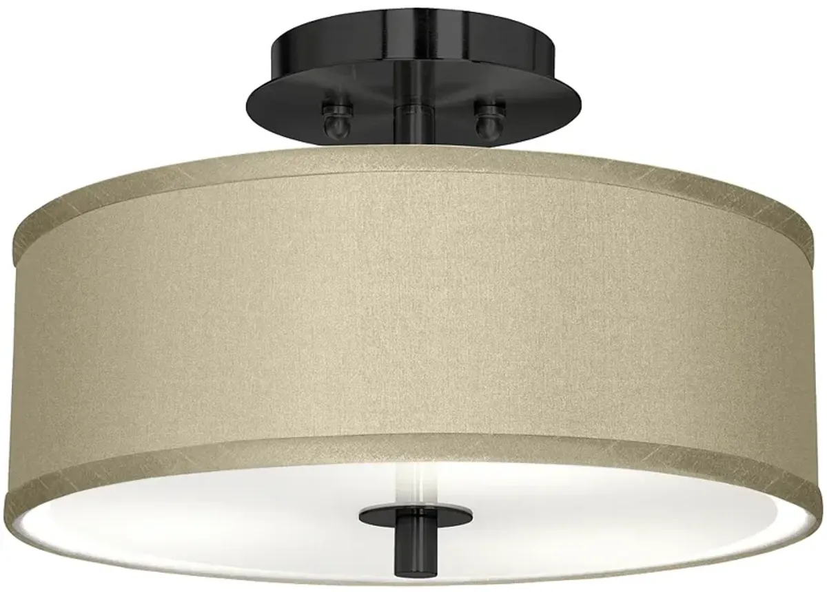 Sesame Faux Silk Black 14" Wide Ceiling Light