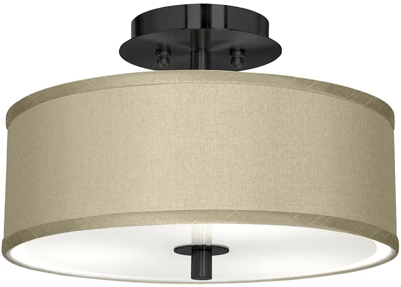 Sesame Faux Silk Black 14" Wide Ceiling Light