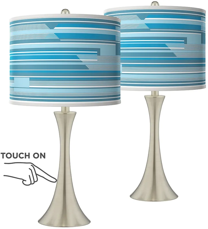 Urban Stripes Trish Brushed Nickel Touch Table Lamps Set of 2