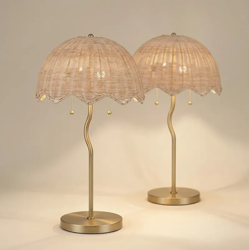 Possini Euro Brella 24 1/4"H Gold Rattan 2-Light Lamp Set with Dimmer