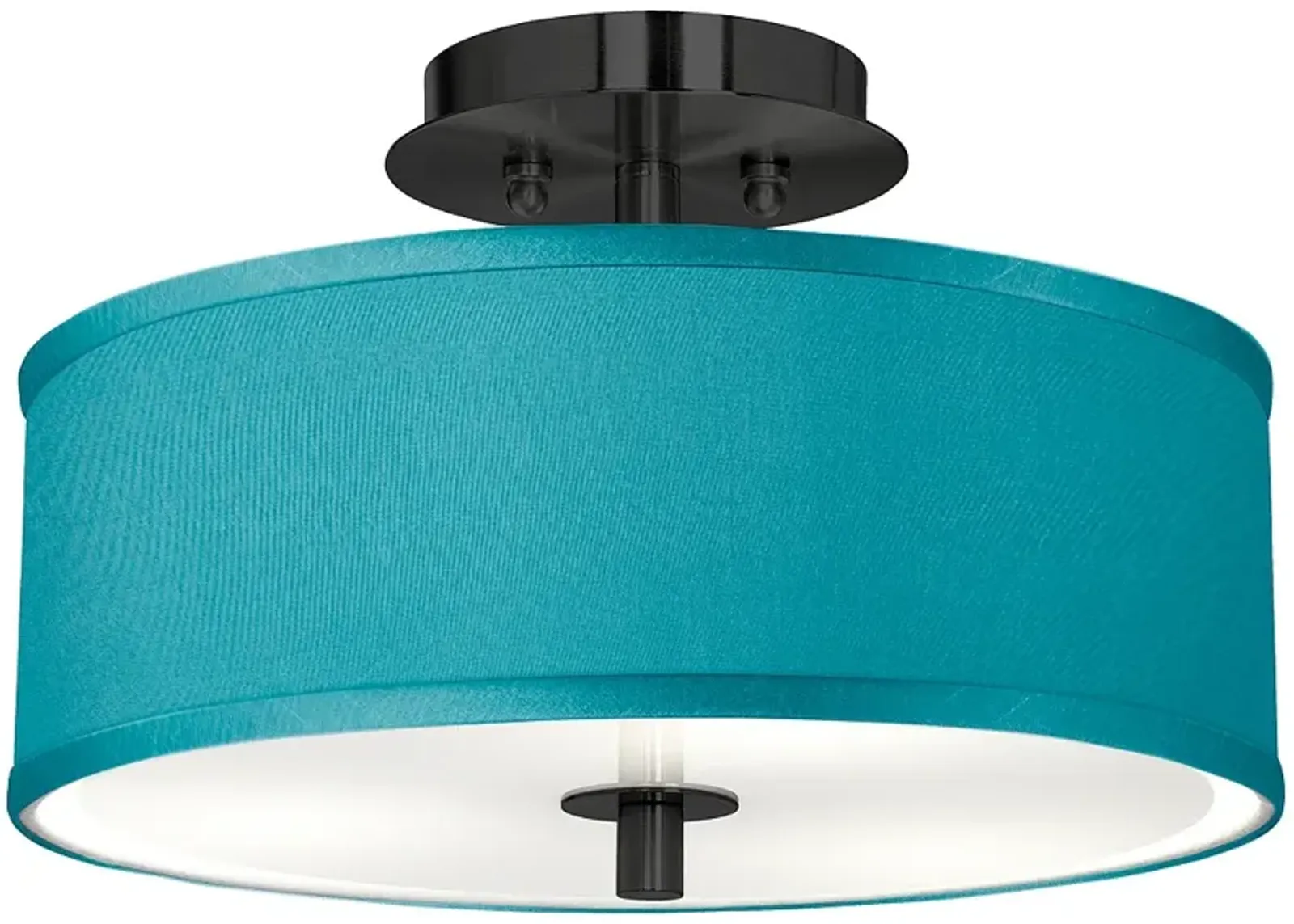 Teal Blue Faux Silk Black 14" Wide Ceiling Light