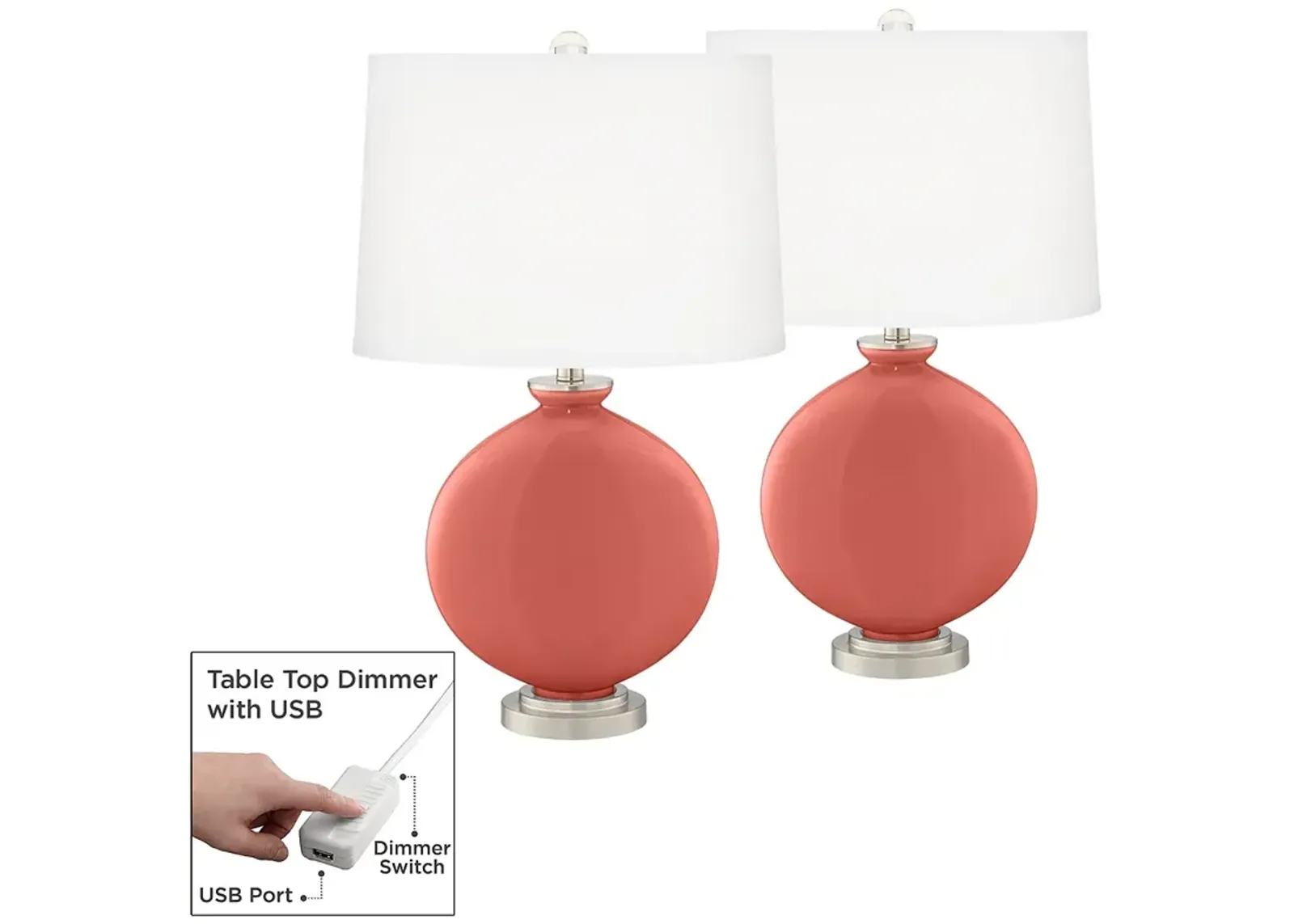 Color Plus Carrie 26 1/2" Coral Reef Pink Lamps Set with USB Dimmers