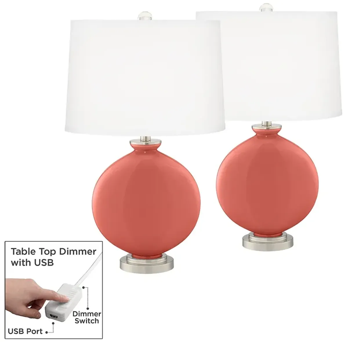 Color Plus Carrie 26 1/2" Coral Reef Pink Lamps Set with USB Dimmers