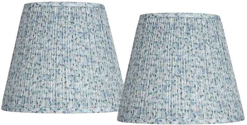 Blue Floral Set of 2 Pleated Empire Shades 8x13x11 (Spider)