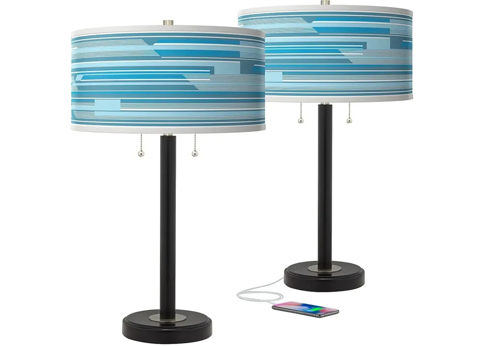 Urban Stripes Arturo Black Bronze USB Table Lamps Set of 2