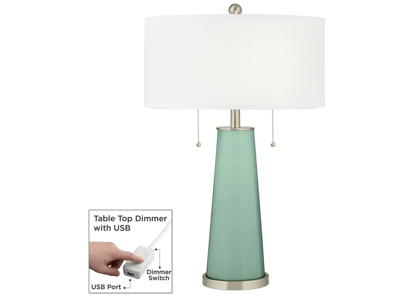 Color Plus Peggy 29 3/4" Grayed Jade Green Table Lamp with USB Dimmer