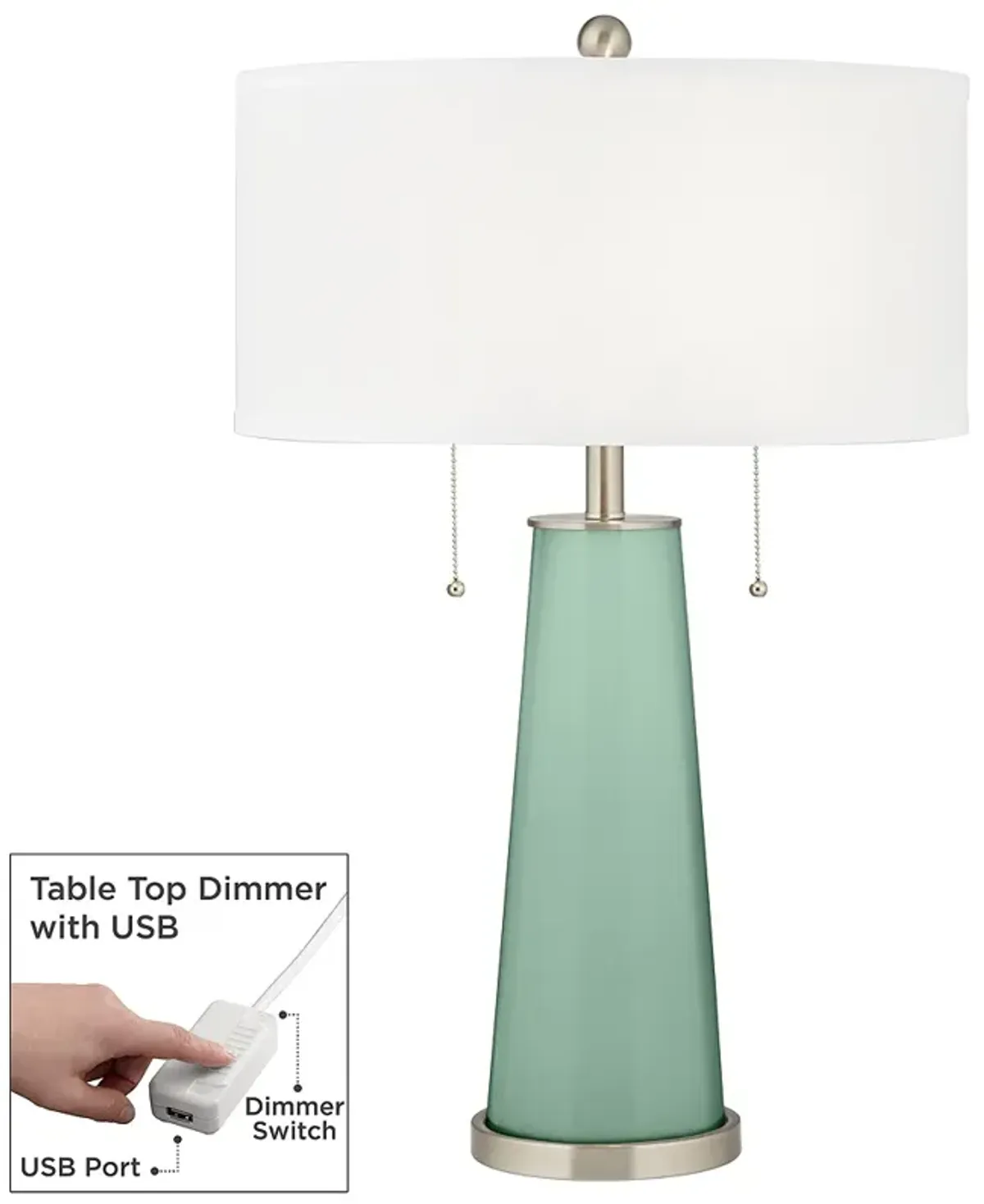 Color Plus Peggy 29 3/4" Grayed Jade Green Table Lamp with USB Dimmer