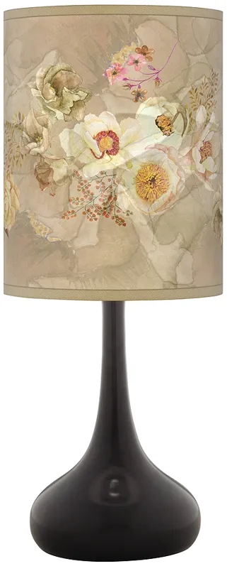 Floral Spray Giclee Black Droplet Table Lamp