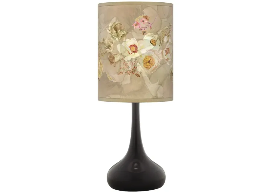 Floral Spray Giclee Black Droplet Table Lamp