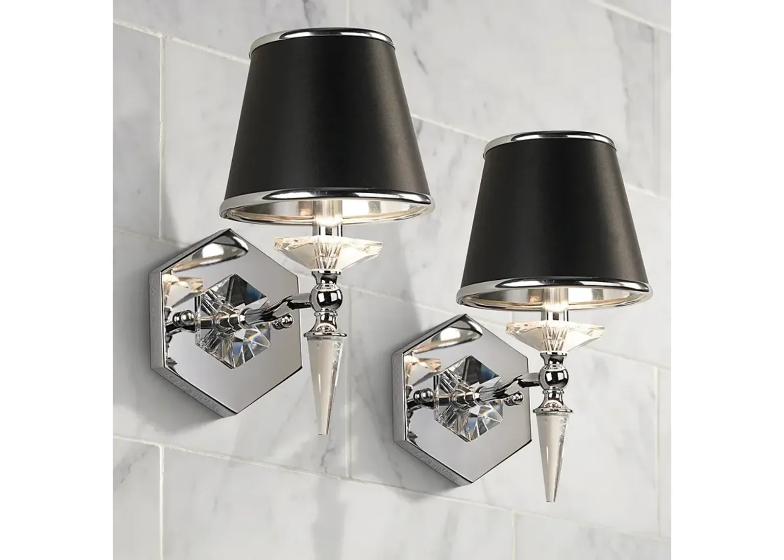 Manhattan 13" High Black and Chrome Crystal Wall Sconce Set of 2