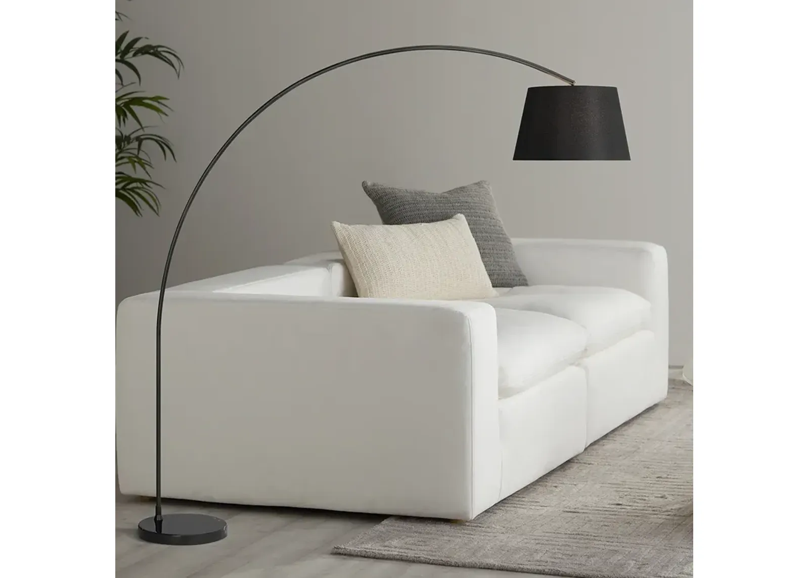 Possini Euro Luka 71" Linen Shade Black Modern Arc Floor Lamp