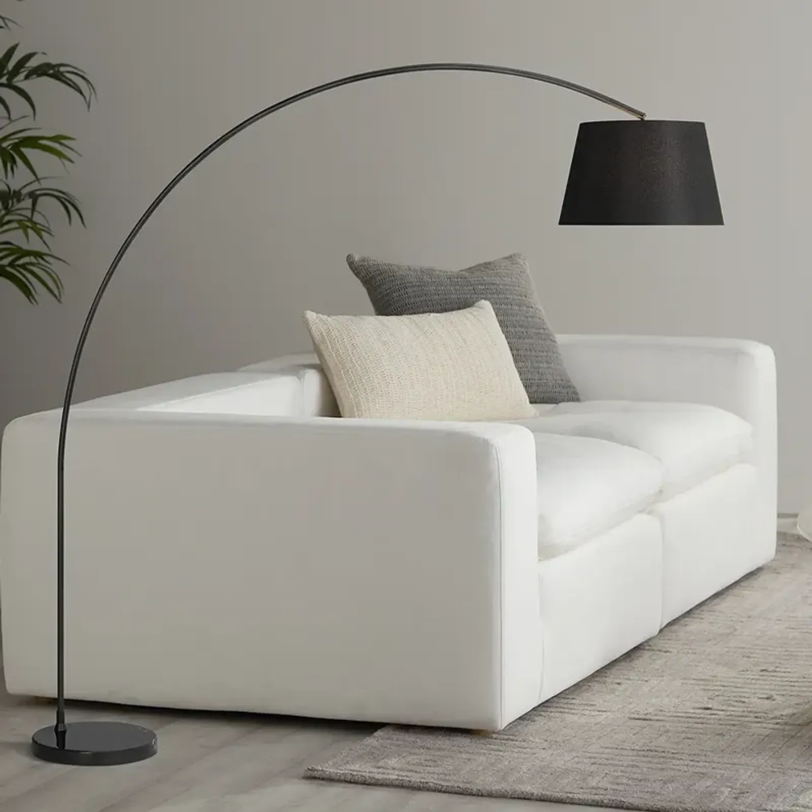 Possini Euro Luka 71" Linen Shade Black Modern Arc Floor Lamp