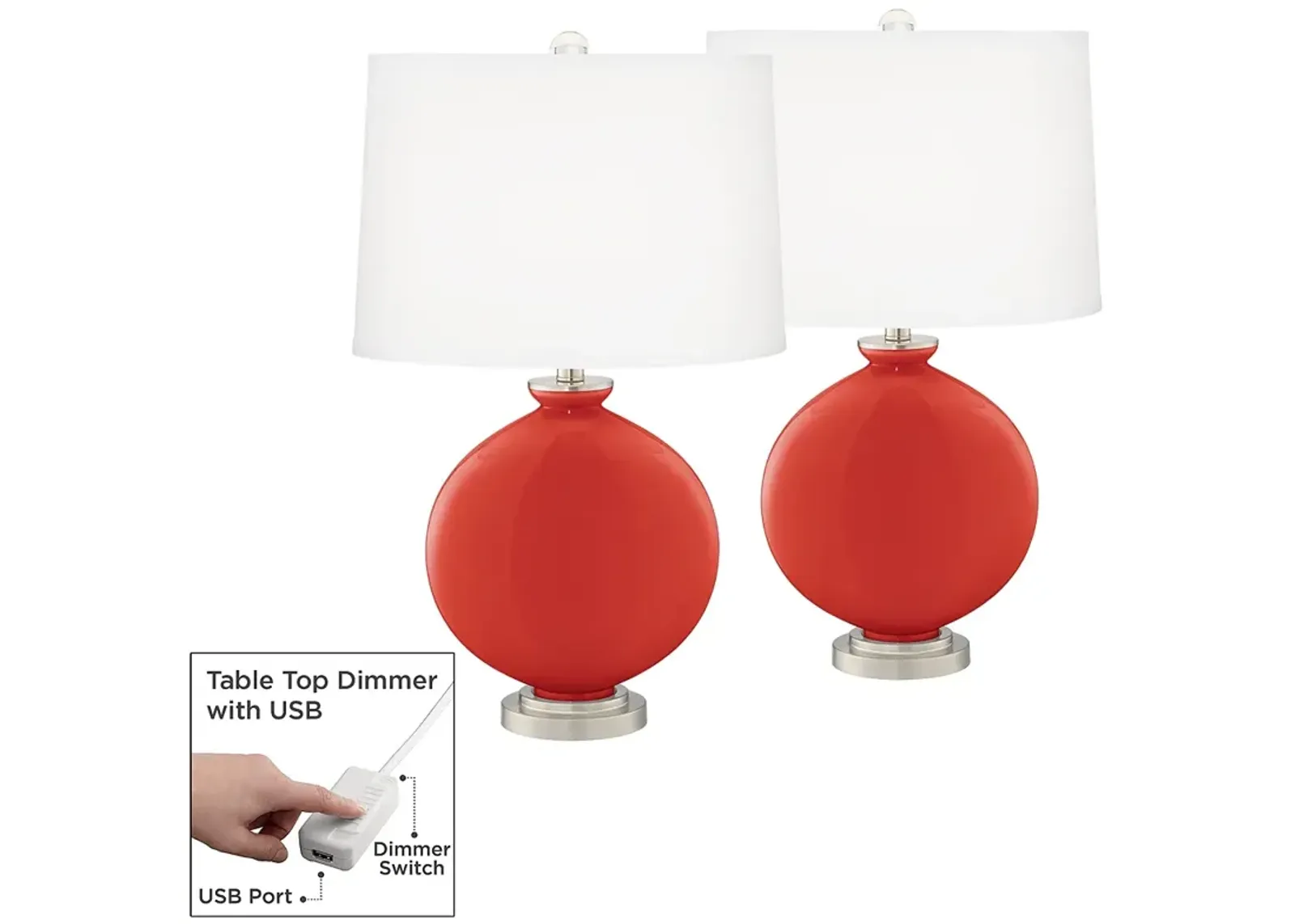 Cherry Tomato Carrie Table Lamp Set of 2 with Dimmers