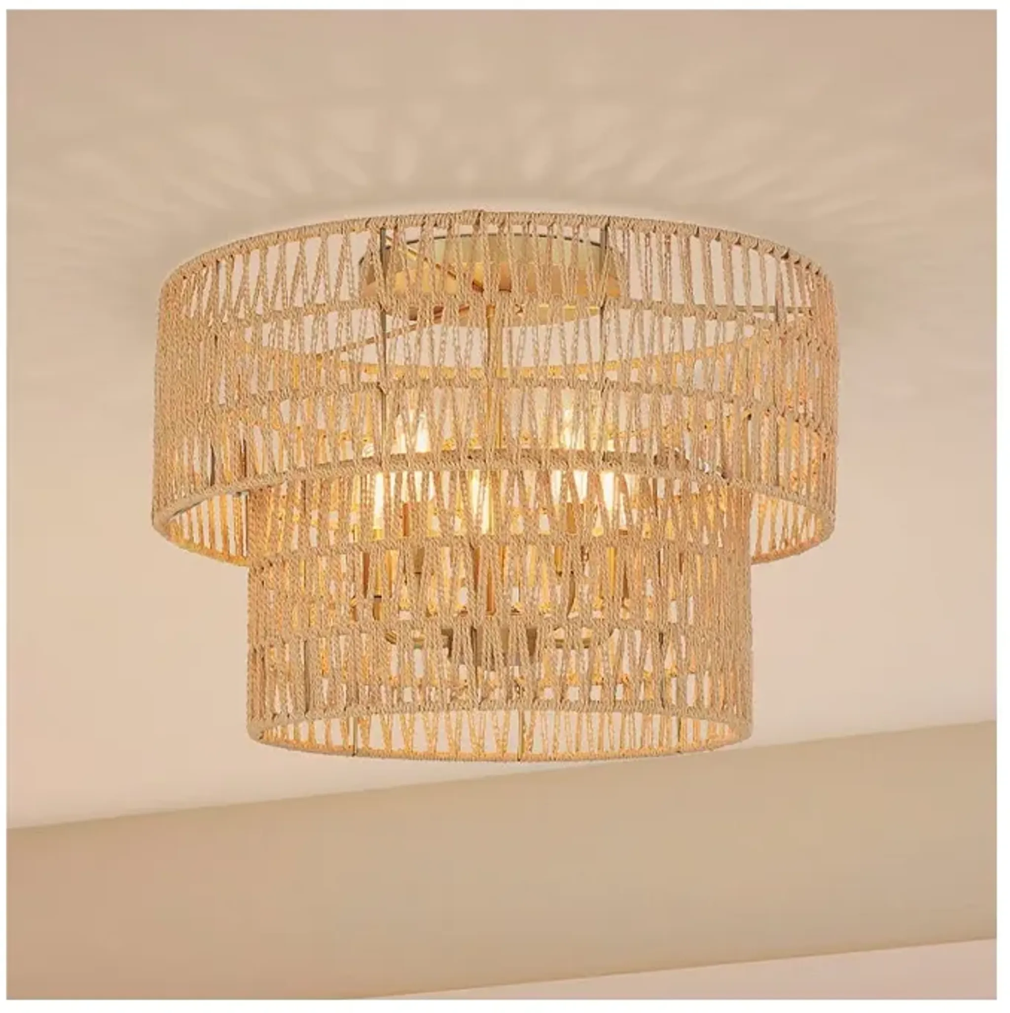 Bungalow Heaven 20w Soft Brass Papyrus Rope Ceiling Light Lamps Plus ...