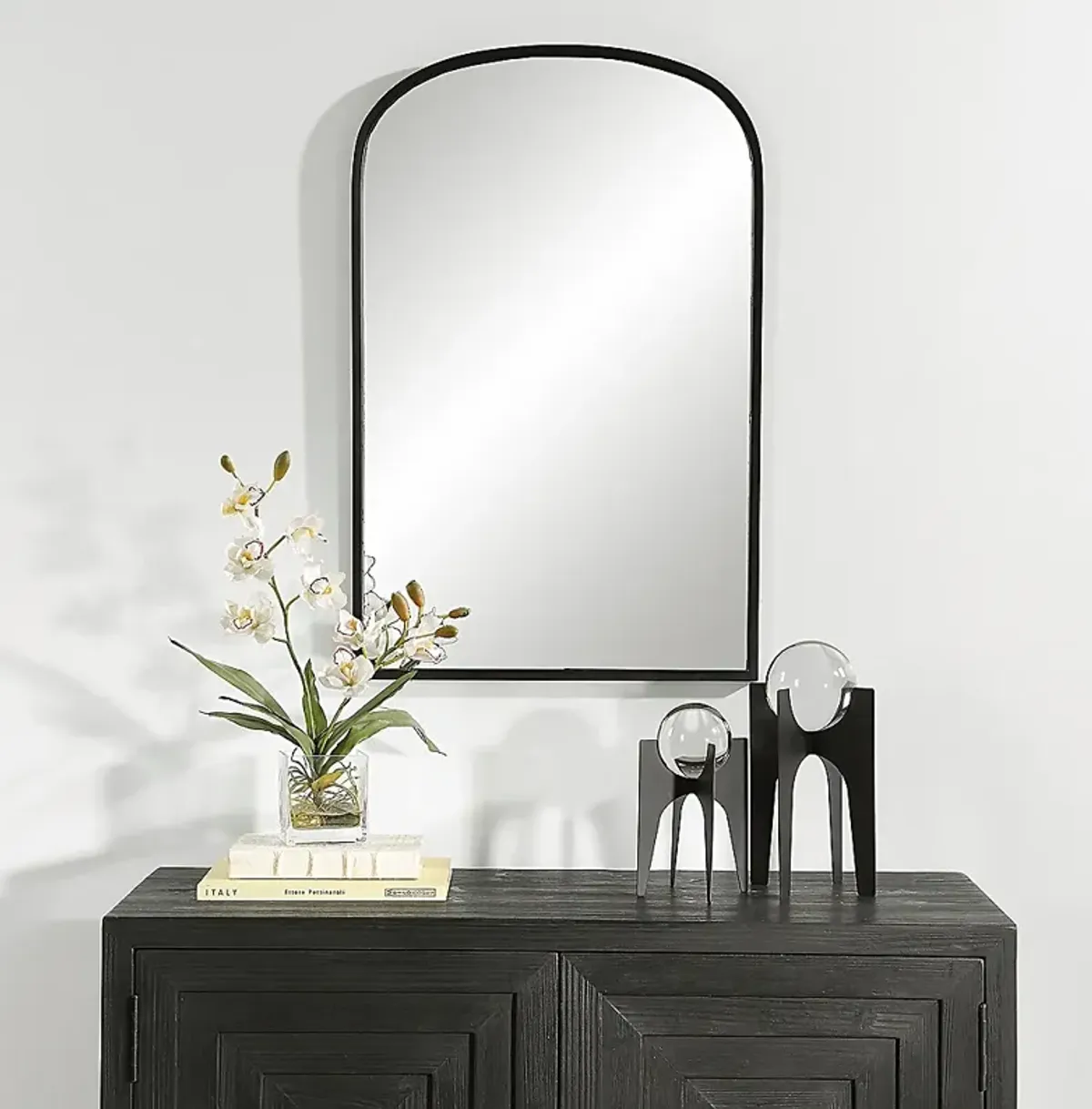 Noble Park Miri Satin Black 22" x 34" Arch Wall Mirror