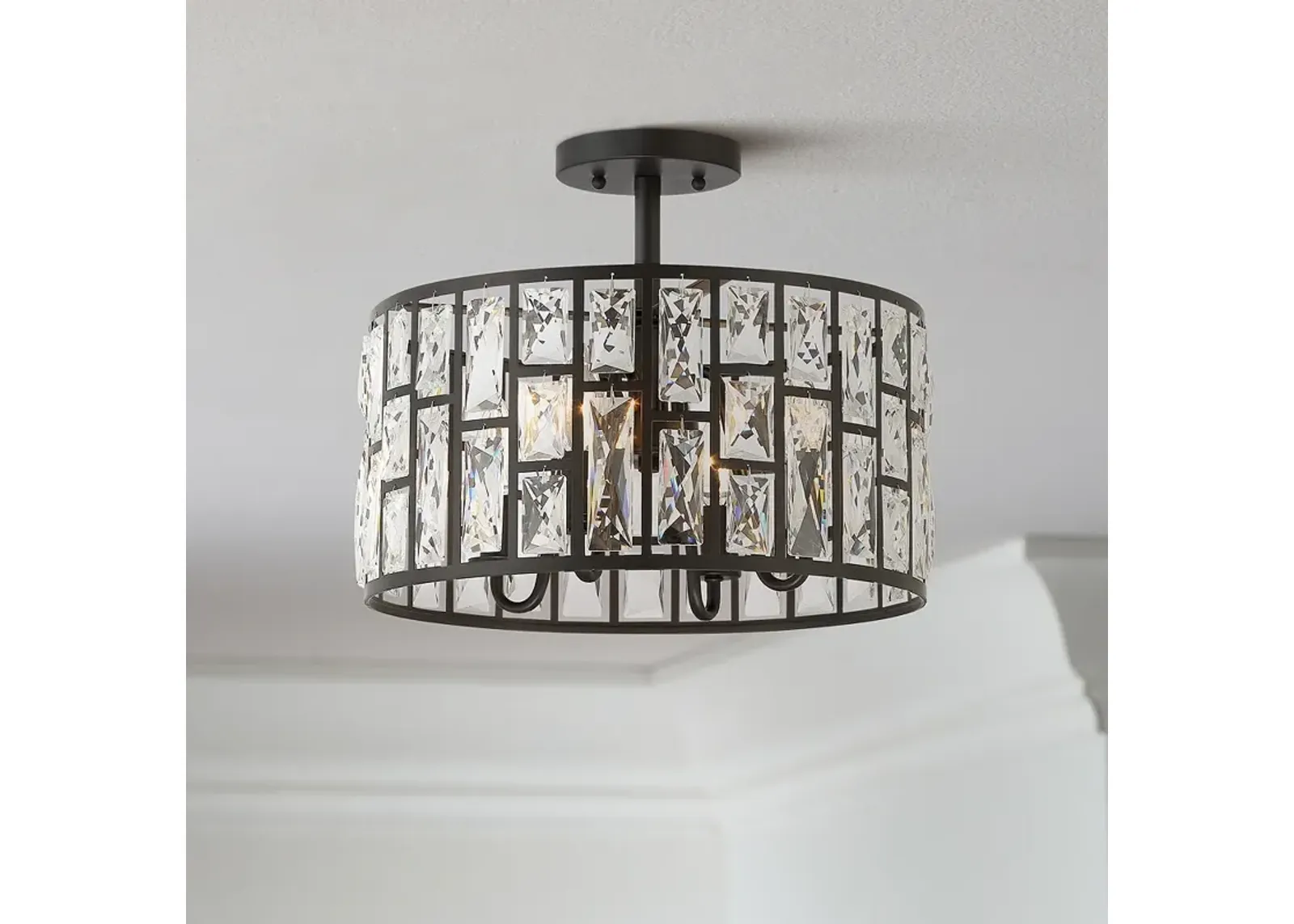 Vienna Full Spectrum Sofie 15" 4-Light Black and Crystal Ceiling Light