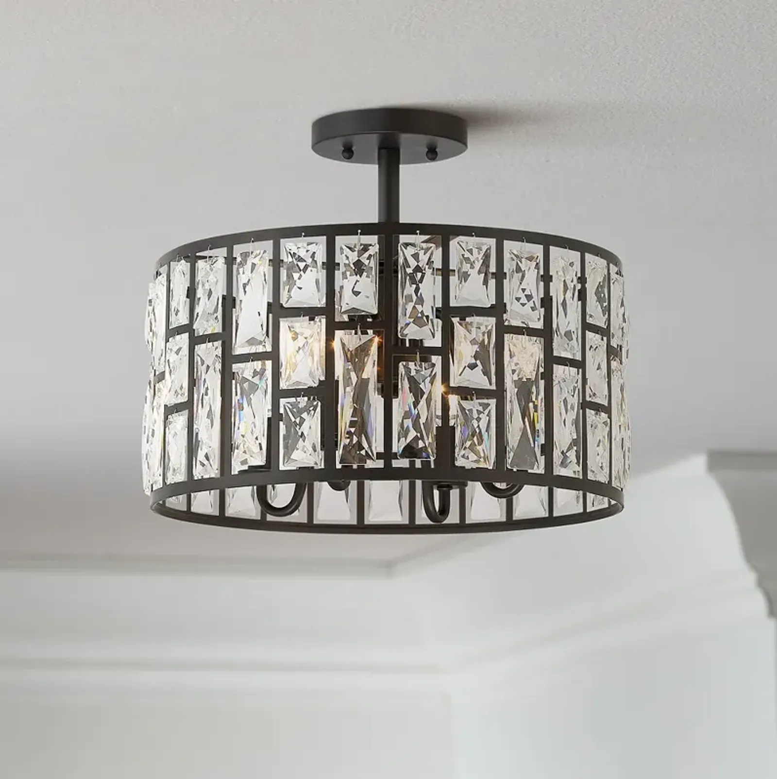 Vienna Full Spectrum Sofie 15" 4-Light Black and Crystal Ceiling Light