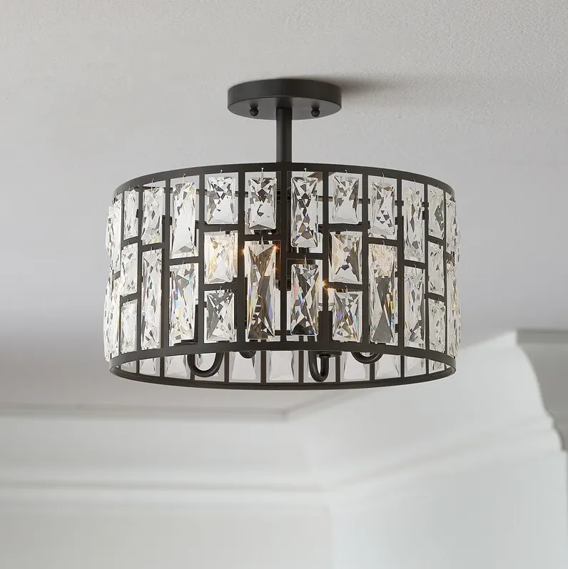 Vienna Full Spectrum Sofie 15" 4-Light Black and Crystal Ceiling Light