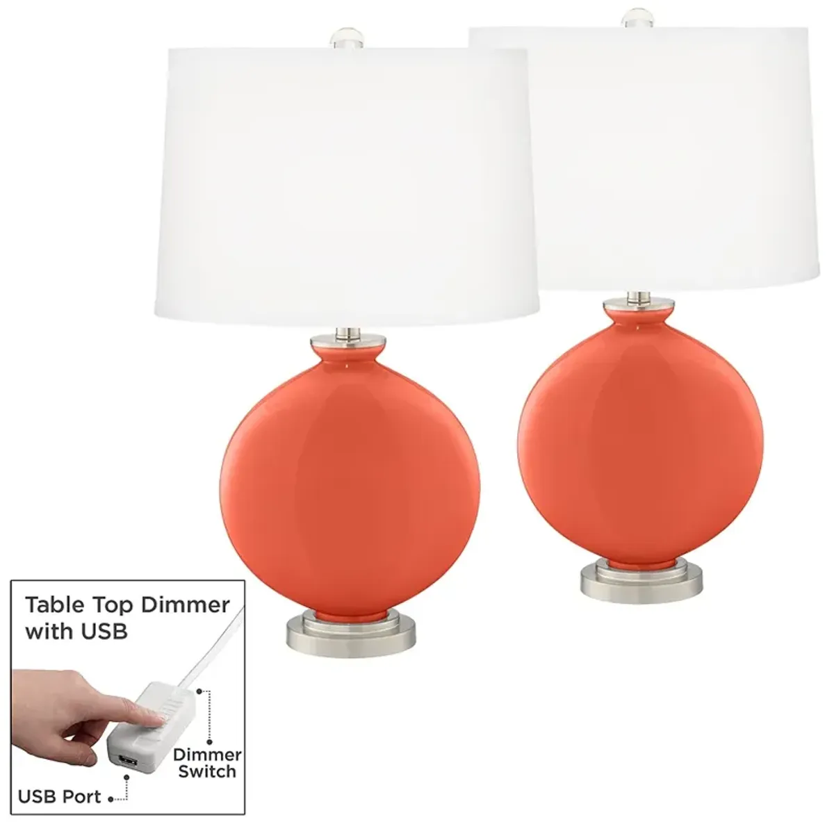 Daring Orange Carrie Table Lamp Set of 2 with Dimmers