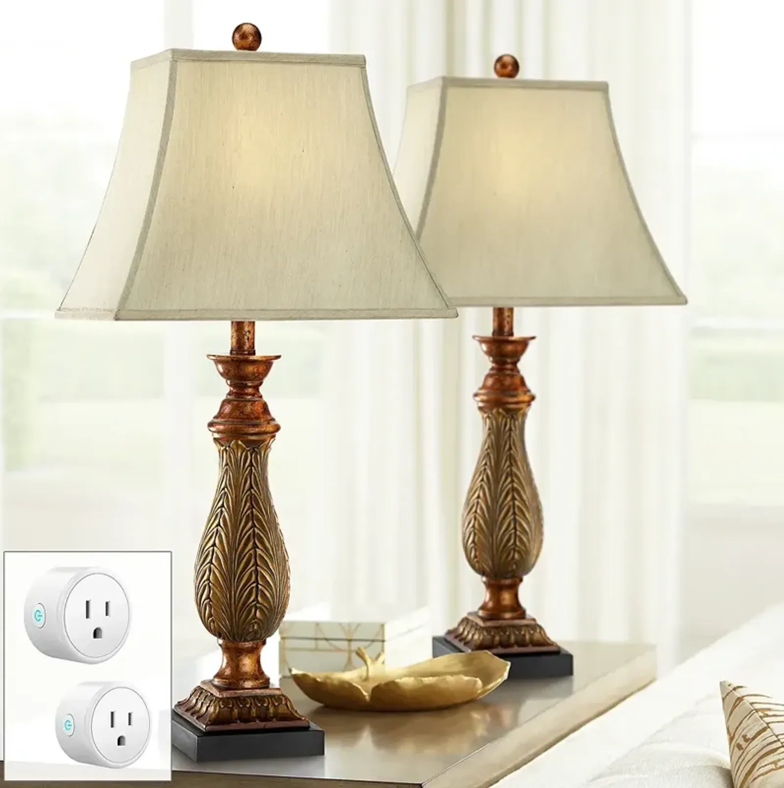 Tulip Two-Tone Gold Table Lamps Set of 2 with Smart Sockets