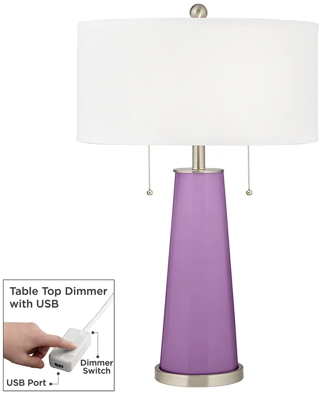 African Violet Peggy Glass Table Lamp With Dimmer